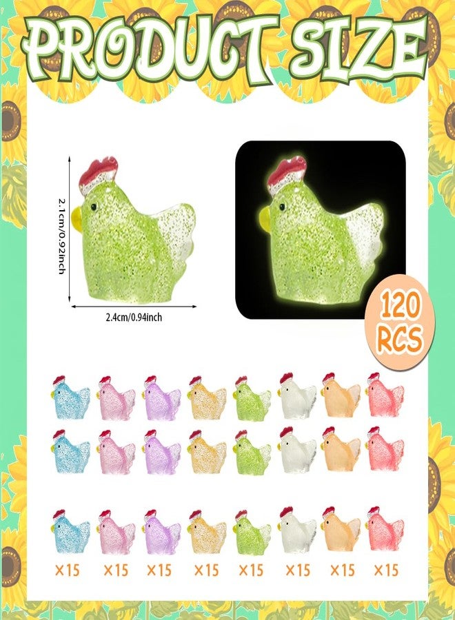 AWEELON 120 Pcs Glitter Mini Chicken Figurines Glow in The Dark Tiny Resin Hens Chicken Cute Chicken Miniature Ornament Charms for Fairy Garden Potted Room Home Decor（ 8 Colors） - Image 2